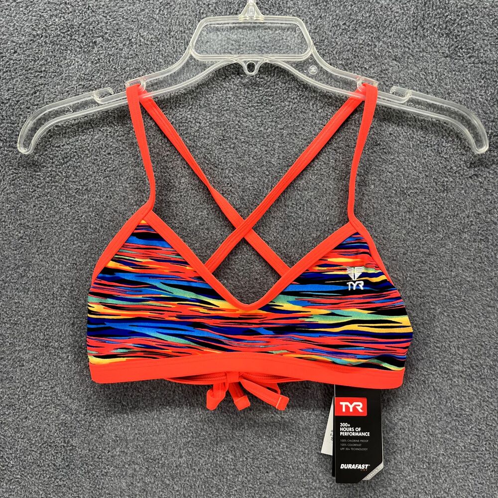 TYR Bikini Top womens XS 0‎ 2 Red Bonzai Cross Cut Tie back Swimwear